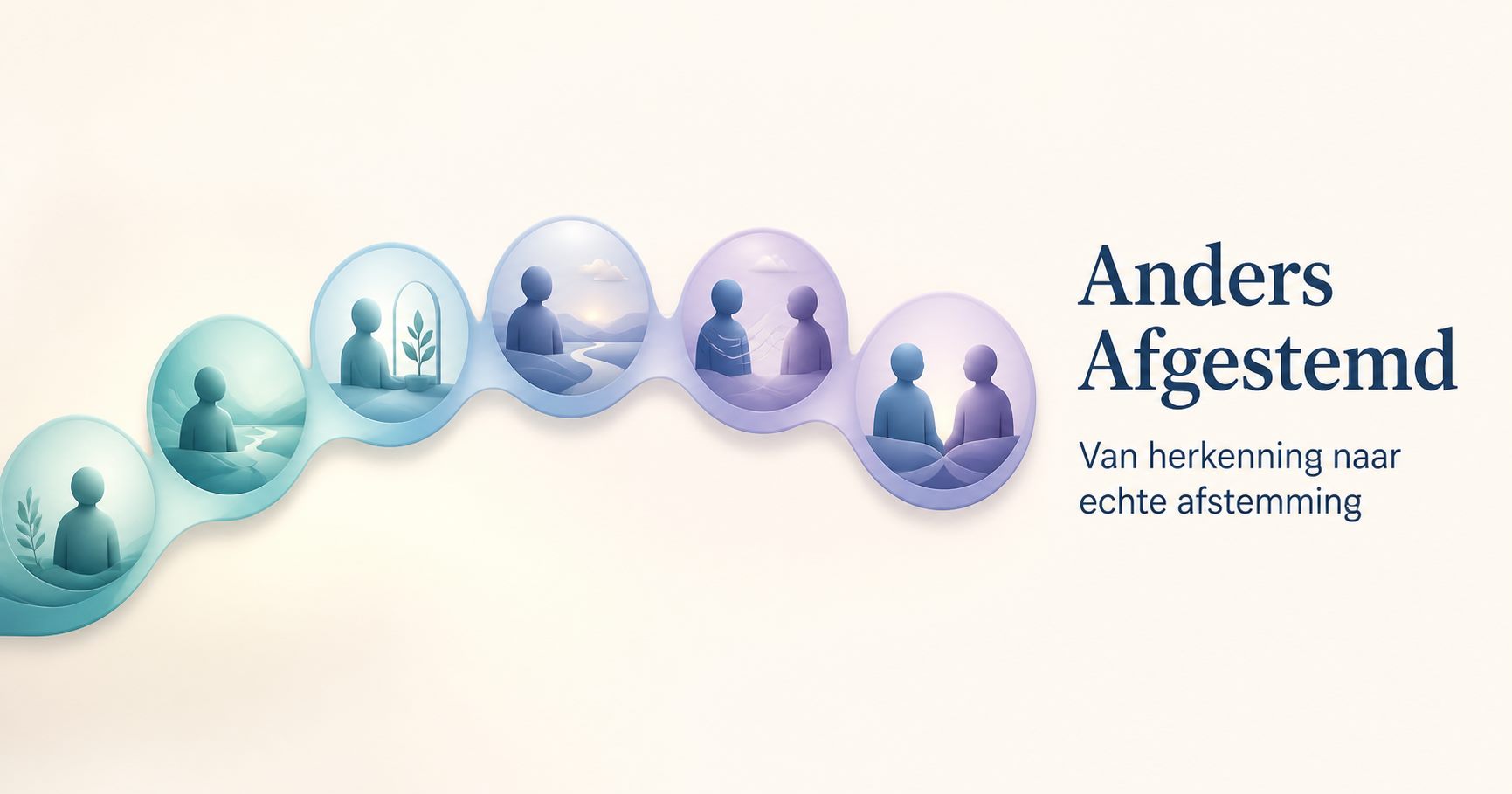 Twee abstracte personen die via vloeiende frequentielijnen steeds beter op elkaar afstemmen.